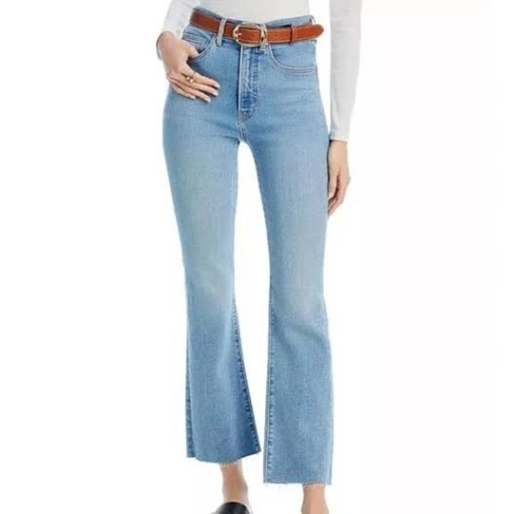 Veronica Beard Carolina Ankle Skinny Flare Jeans 29 High Rise Raw Hem Light Wash